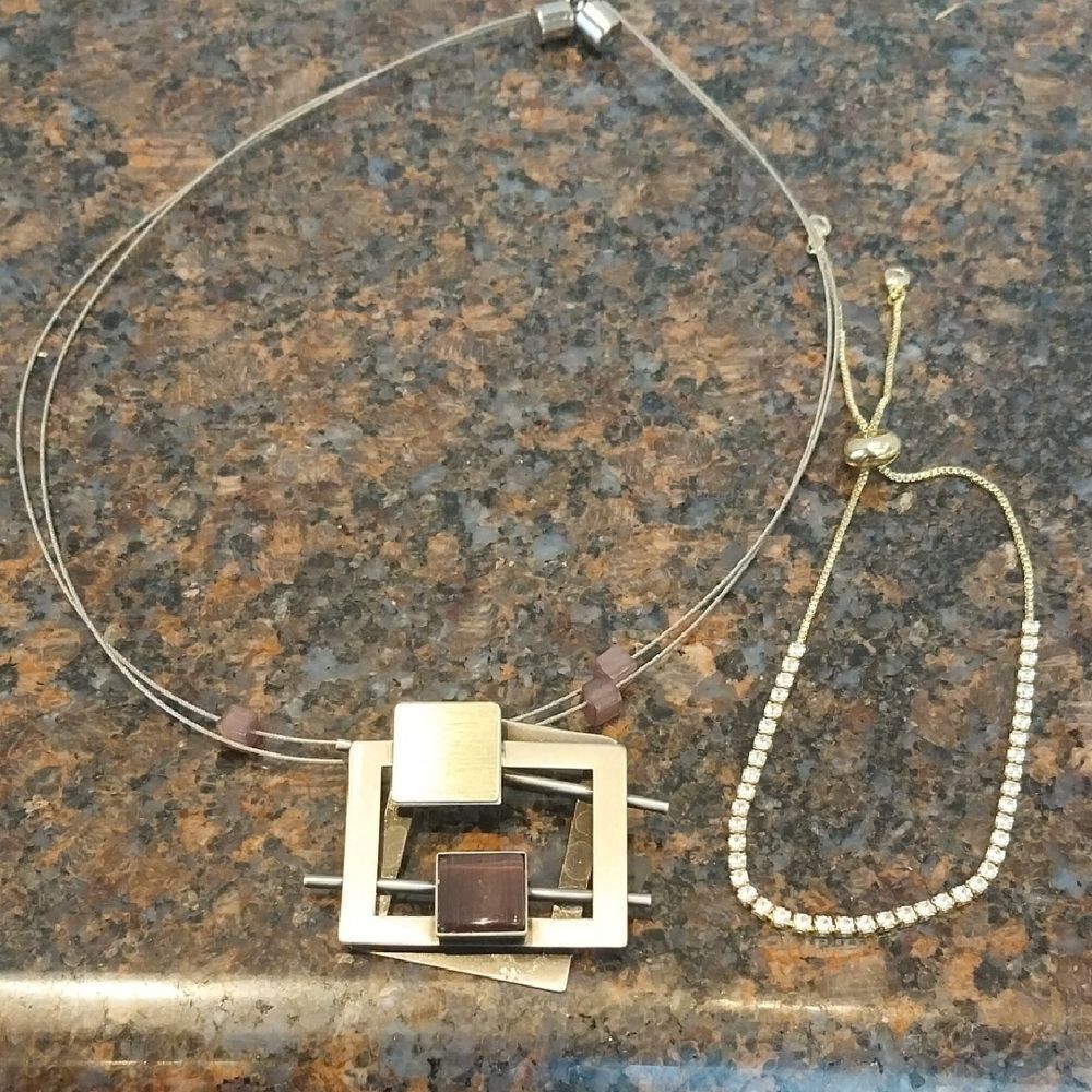 Silver and Gold Geometric Necklace and Bracelet Set